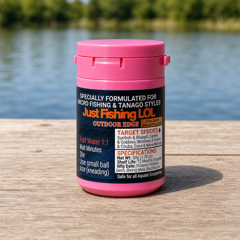 Compact 50g pink strawberry scented bait jar showing pocket size for tanago fishing