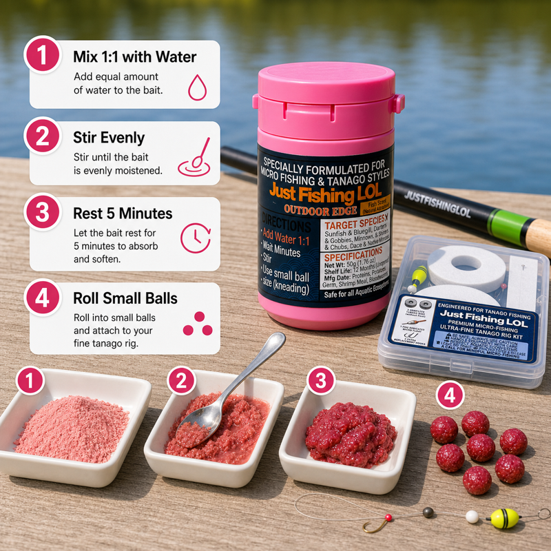 How to use strawberry scented tanago bait powder with 1 to 1 water mix and five minute rest