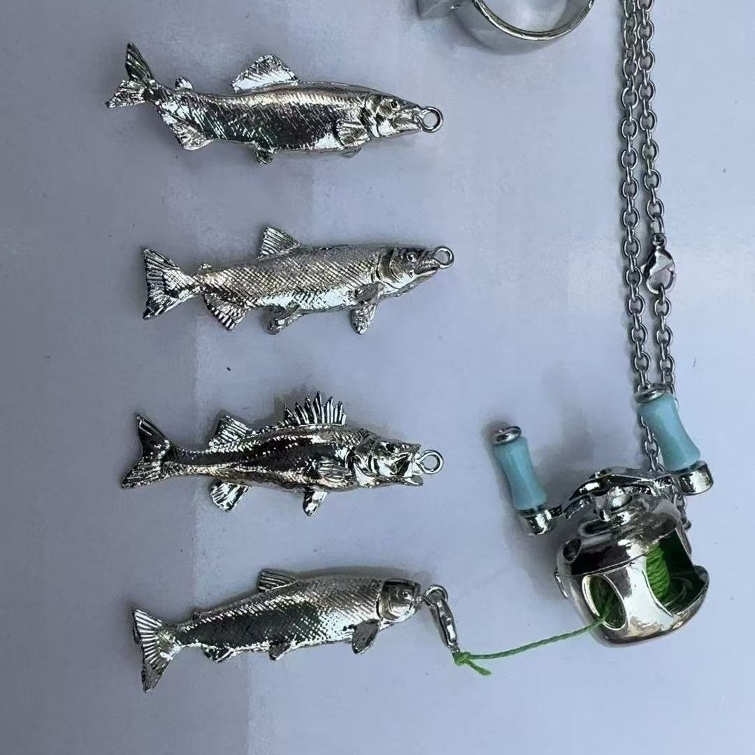 Miniature "Spinning" Fishing Reel Jewelry - 2-in-1 Necklace & Ring Accessory