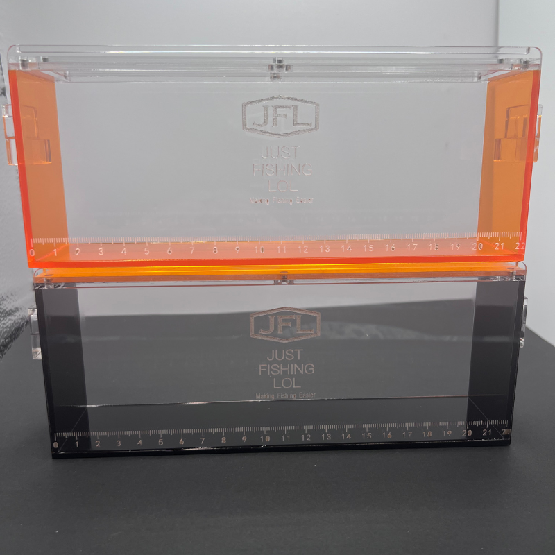 Fish Viewing Box – Ultra-Clear Acrylic with Magnetic Sliding Lid | Transparent / Black Frame / Orange Frame
