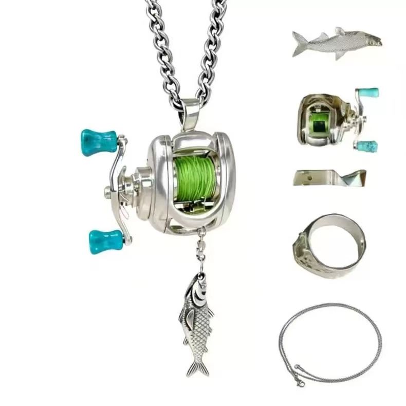 Miniature "Spinning" Fishing Reel Jewelry - 2-in-1 Necklace & Ring Accessory