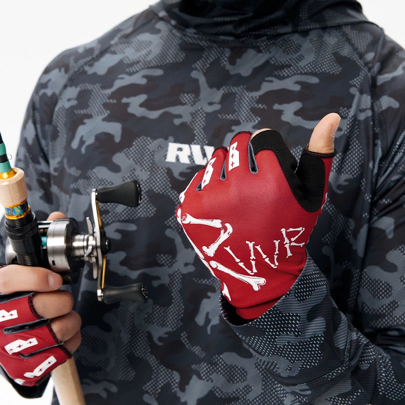 Outdoor Sports UPF50 + Sunscreen Ice Silk Gloves Breathable Anti-skid Dew Five-finger lure Fishing Gloves Men