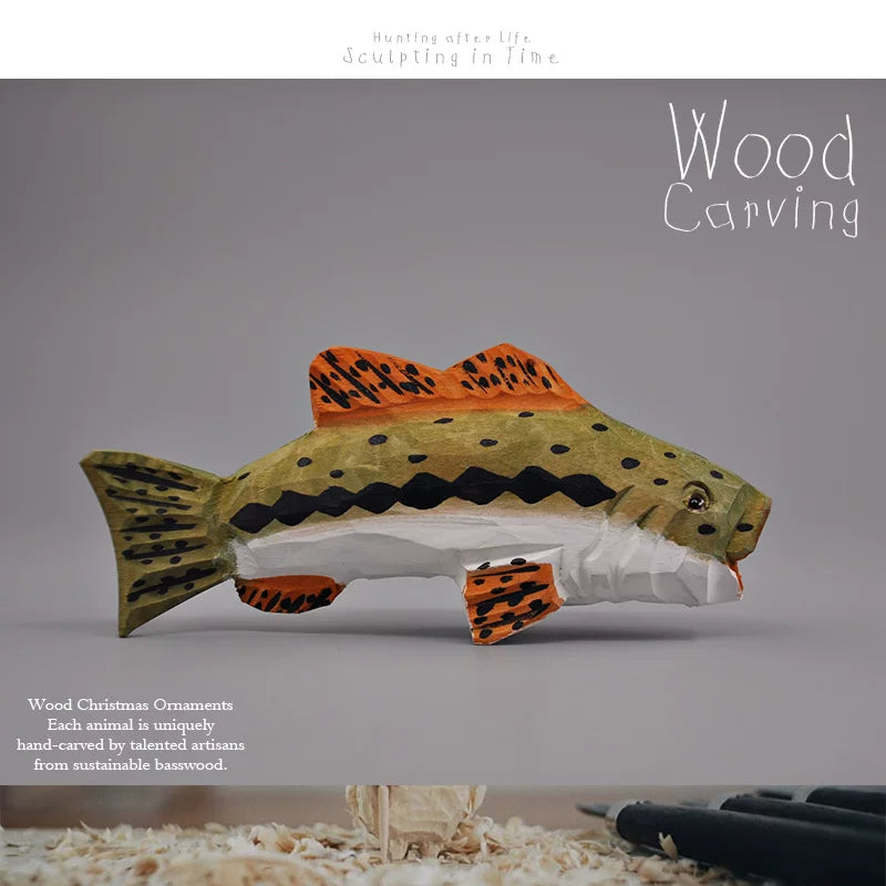 Handmade Solid Wood Fish Carvings – 7 Freshwater Species, Angler Ornament & Pendant