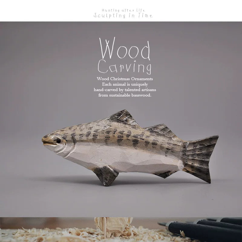 Handmade Solid Wood Fish Carvings – 7 Freshwater Species, Angler Ornament & Pendant