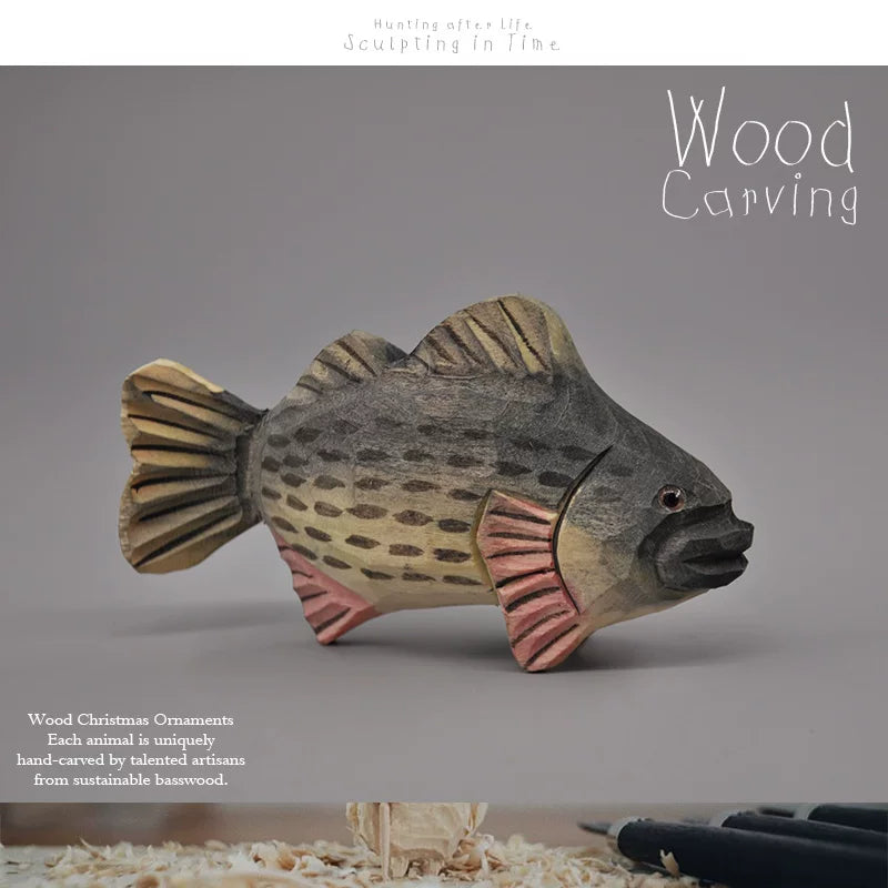 Handmade Solid Wood Fish Carvings – 7 Freshwater Species, Angler Ornament & Pendant