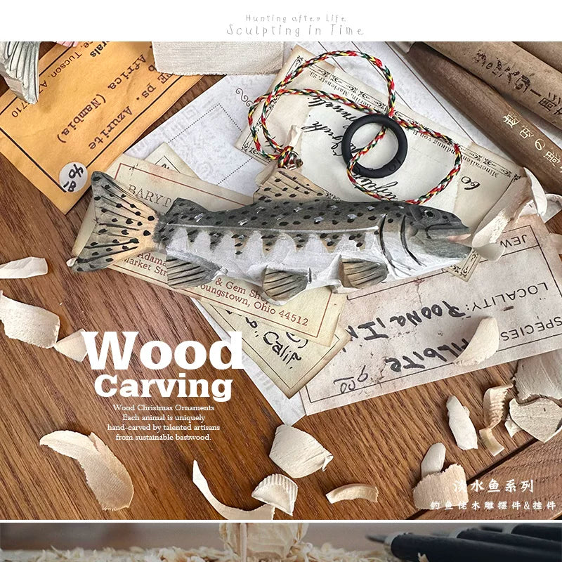 Handmade Solid Wood Fish Carvings – 7 Freshwater Species, Angler Ornament & Pendant