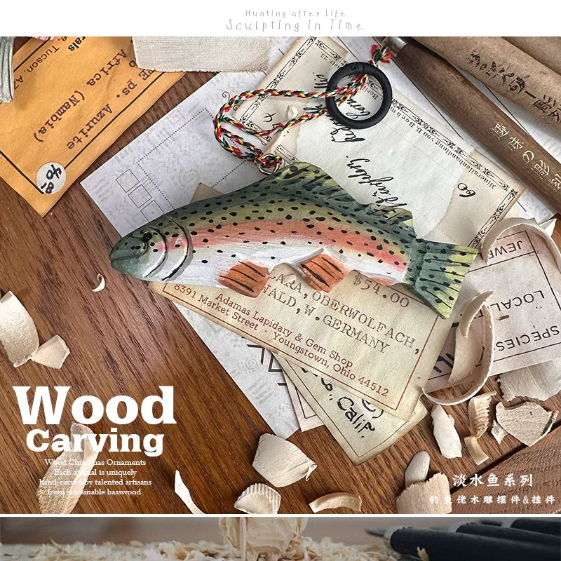 Handmade Solid Wood Fish Carvings – 7 Freshwater Species, Angler Ornament & Pendant