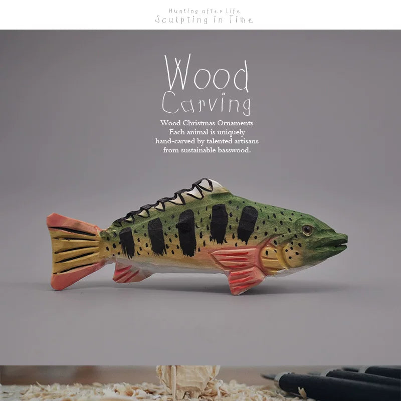 Handmade Solid Wood Fish Carvings – 7 Freshwater Species, Angler Ornament & Pendant
