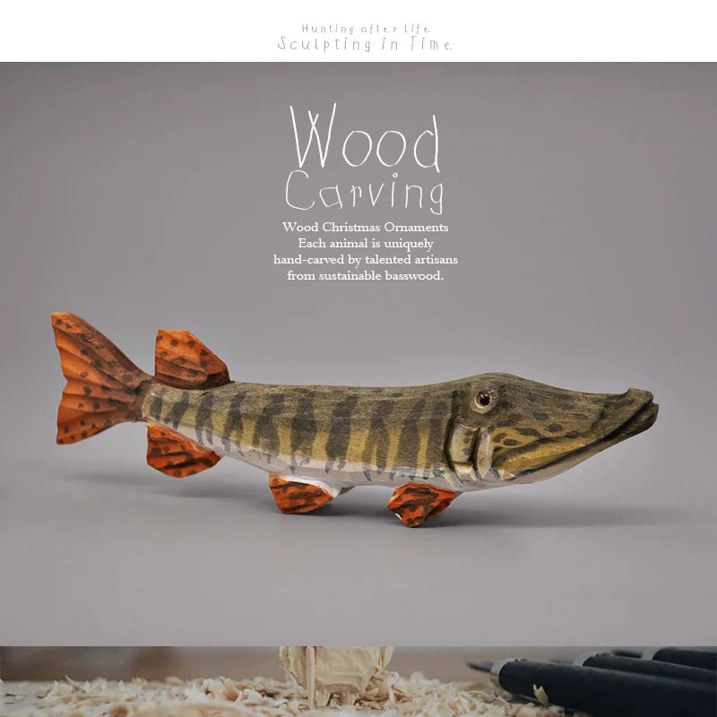 Handmade Solid Wood Fish Carvings – 7 Freshwater Species, Angler Ornament & Pendant