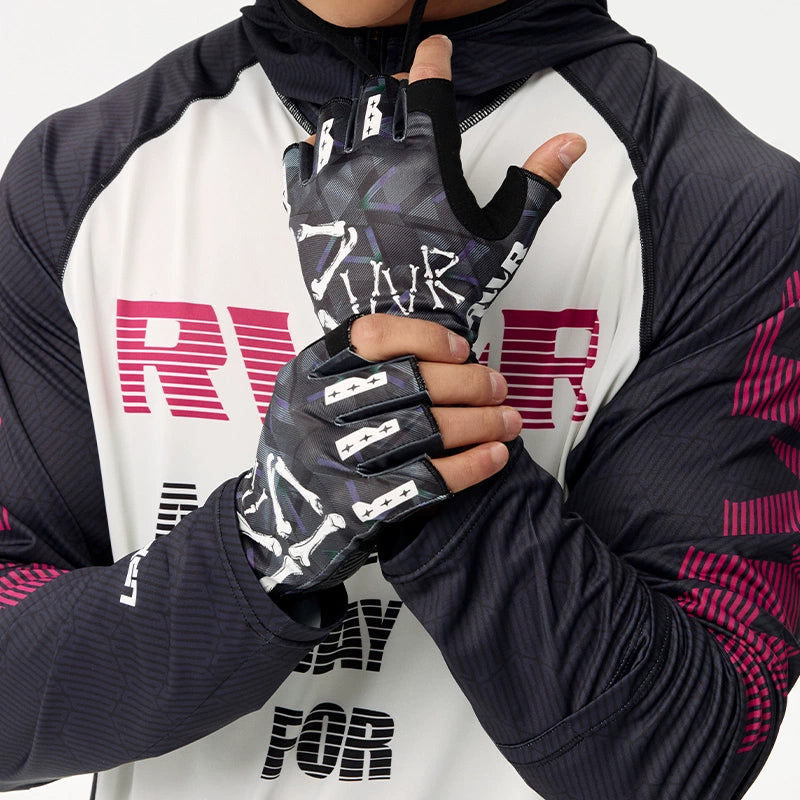 Outdoor Sports UPF50 + Sunscreen Ice Silk Gloves Breathable Anti-skid Dew Five-finger lure Fishing Gloves Men