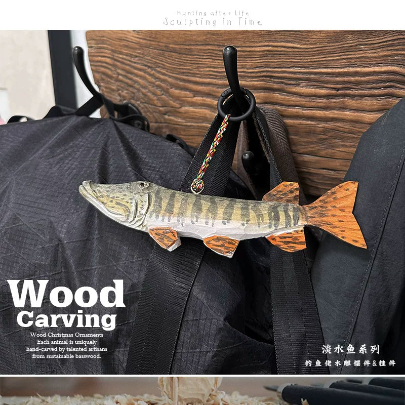 Handmade Solid Wood Fish Carvings – 7 Freshwater Species, Angler Ornament & Pendant