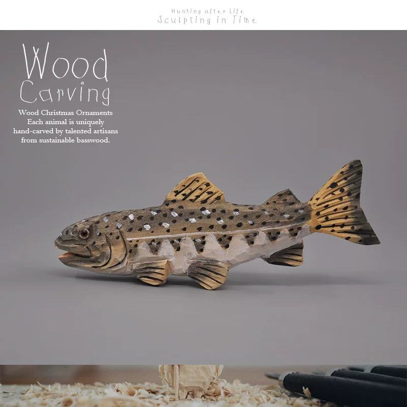 Handmade Solid Wood Fish Carvings – 7 Freshwater Species, Angler Ornament & Pendant