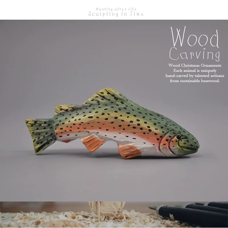 Handmade Solid Wood Fish Carvings – 7 Freshwater Species, Angler Ornament & Pendant