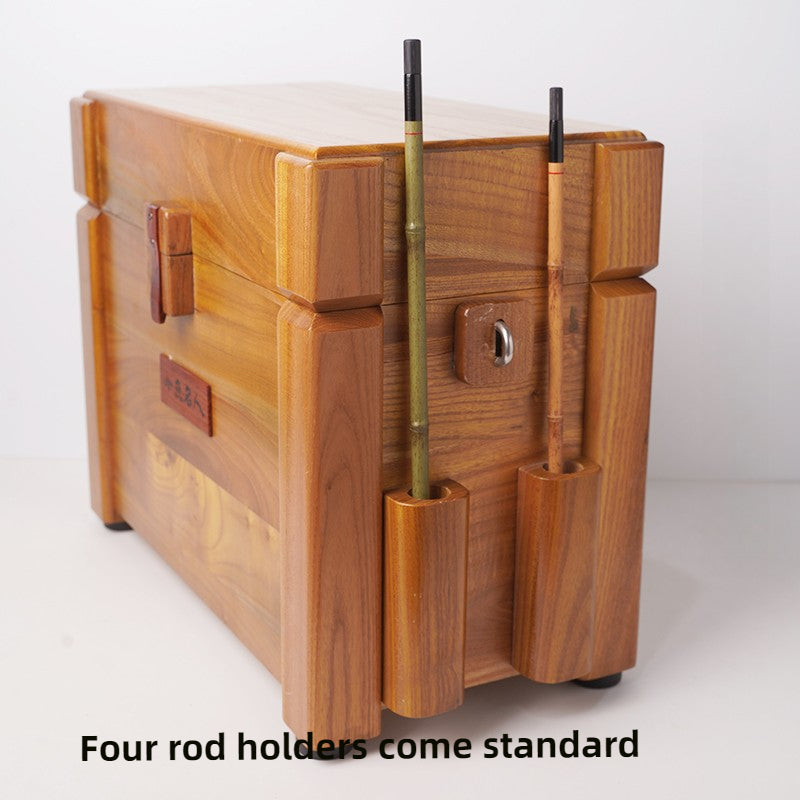 Natural solid wood handmade small object fishing special fishing box, can seat fishing box