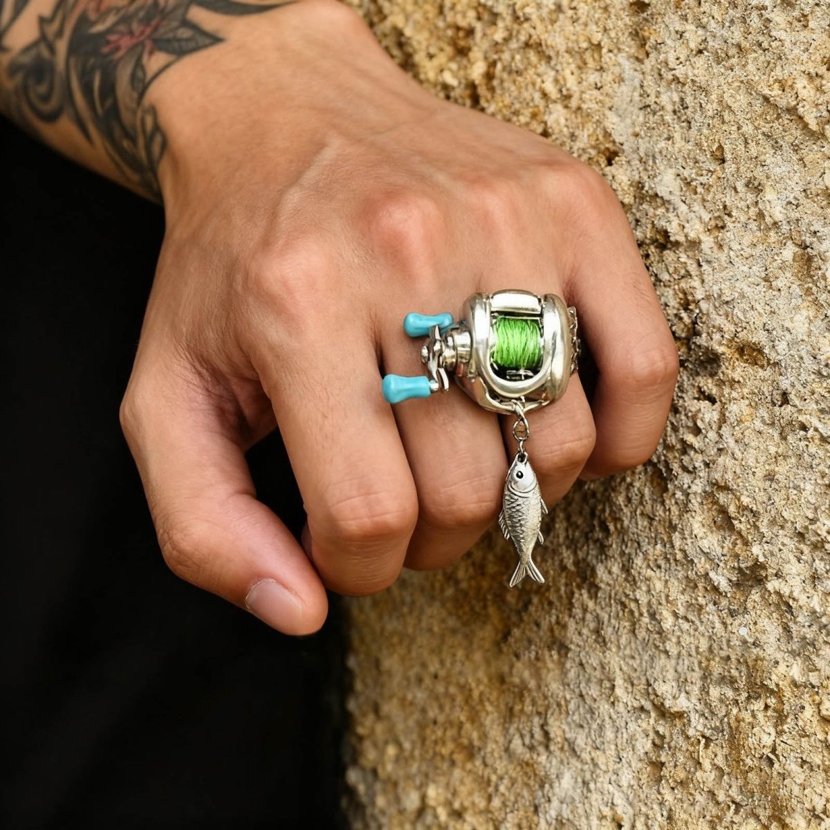 Miniature "Spinning" Fishing Reel Jewelry - 2-in-1 Necklace & Ring Accessory