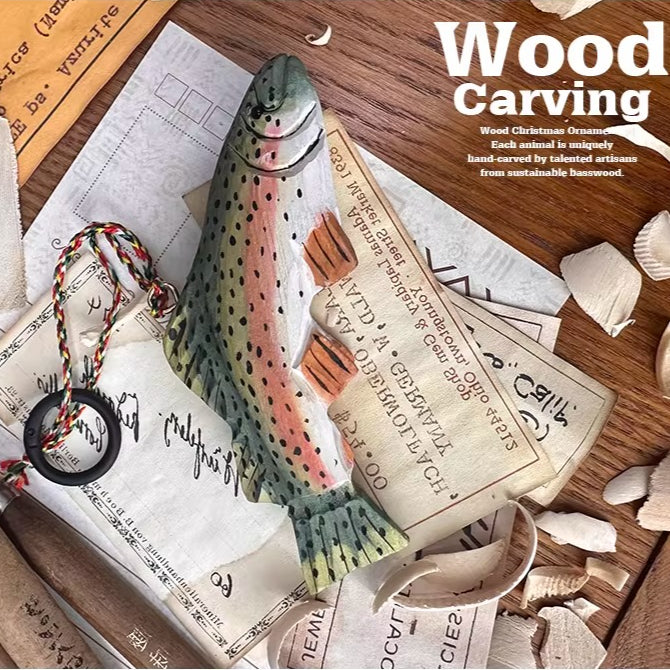 Handmade Solid Wood Fish Carvings – 7 Freshwater Species, Angler Ornament & Pendant