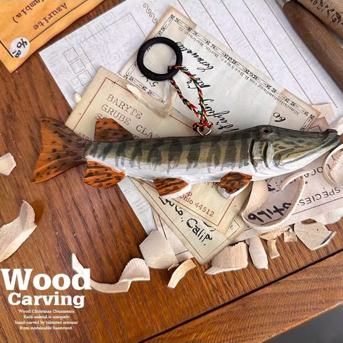 Handmade Solid Wood Fish Carvings – 7 Freshwater Species, Angler Ornament & Pendant