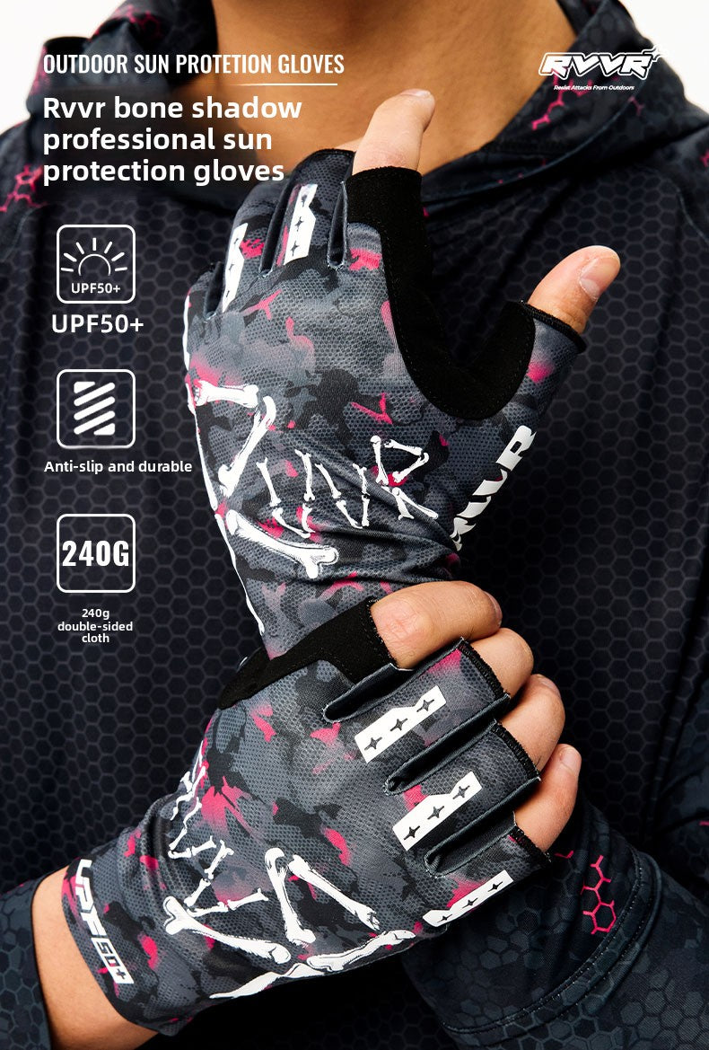 Outdoor Sports UPF50 + Sunscreen Ice Silk Gloves Breathable Anti-skid Dew Five-finger lure Fishing Gloves Men