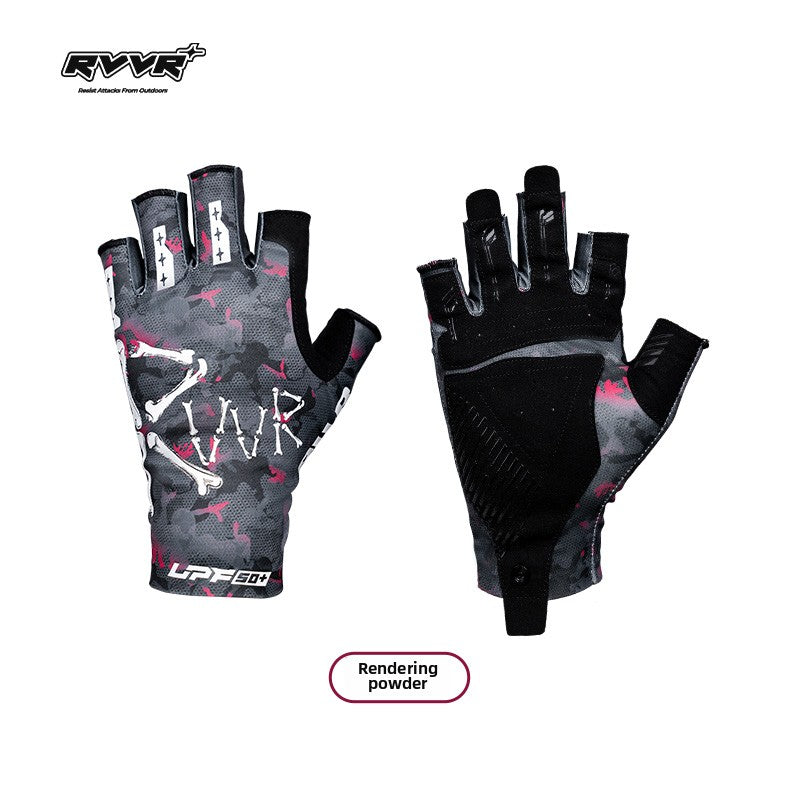 Outdoor Sports UPF50 + Sunscreen Ice Silk Gloves Breathable Anti-skid Dew Five-finger lure Fishing Gloves Men