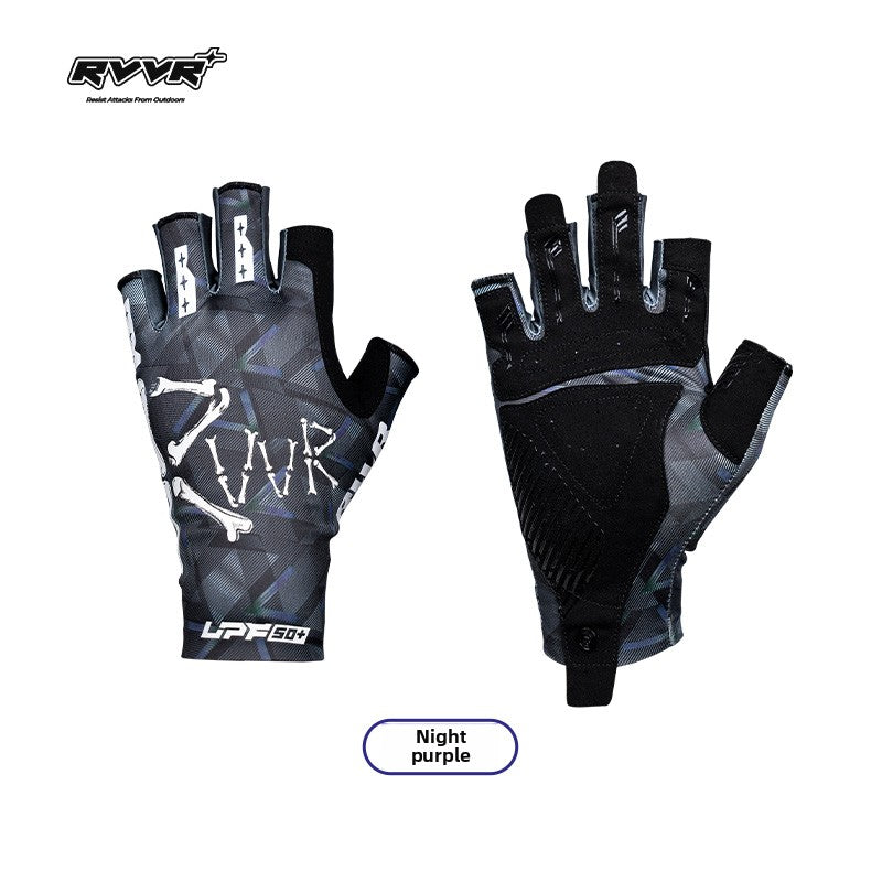 Outdoor Sports UPF50 + Sunscreen Ice Silk Gloves Breathable Anti-skid Dew Five-finger lure Fishing Gloves Men