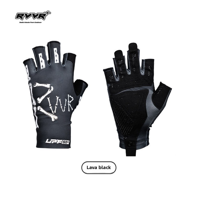 Outdoor Sports UPF50 + Sunscreen Ice Silk Gloves Breathable Anti-skid Dew Five-finger lure Fishing Gloves Men