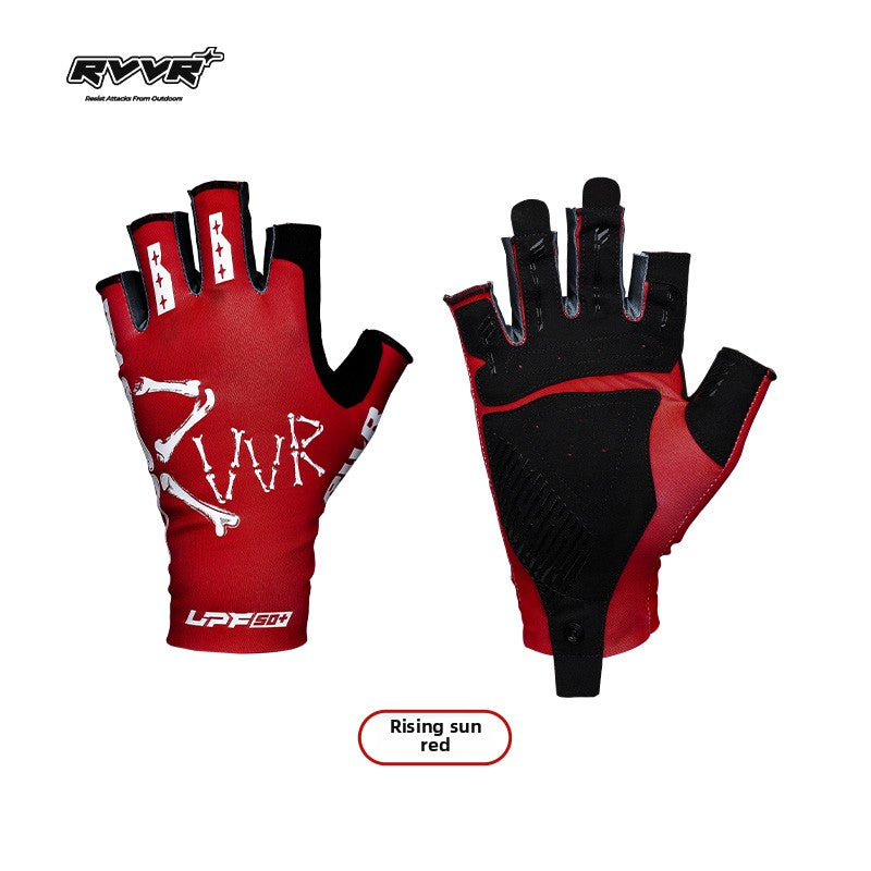 Outdoor Sports UPF50 + Sunscreen Ice Silk Gloves Breathable Anti-skid Dew Five-finger lure Fishing Gloves Men