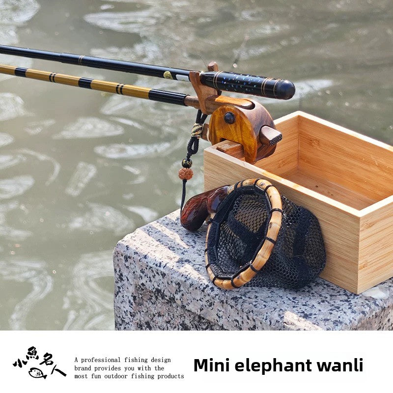 Mini baby elephant Wanli, solid wood battery micro fishing bracket