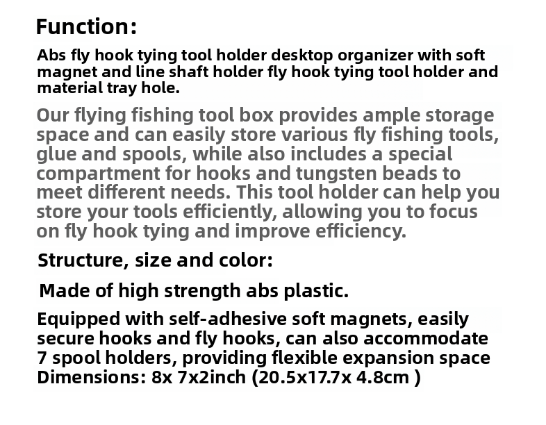 Fly hook binding tool storage frame, high-strength ABS with magnet and spool rack, neat and efficient