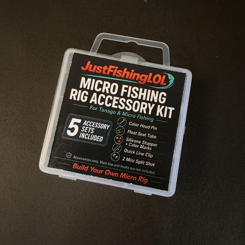 JustFishingLOL Micro Fishing Rig Accessory Kit in clear storage box for tanago and micro fishing