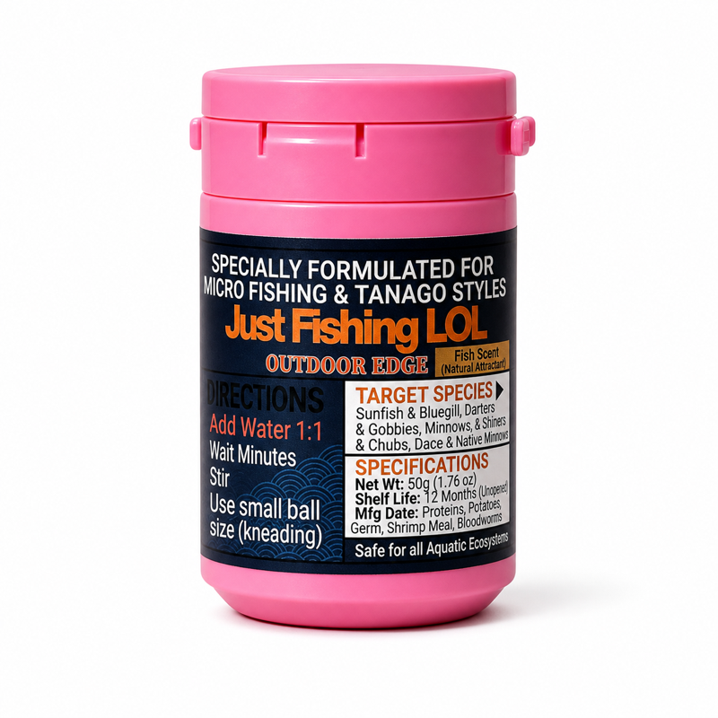 Outdoor Edge strawberry scent tanago fishing bait 50g pink jar on white background