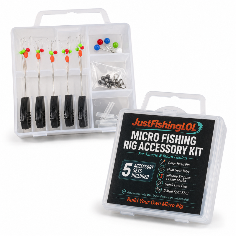 Micro Fishing Rig Accessory Kit displayed with storage box and small DIY rig components