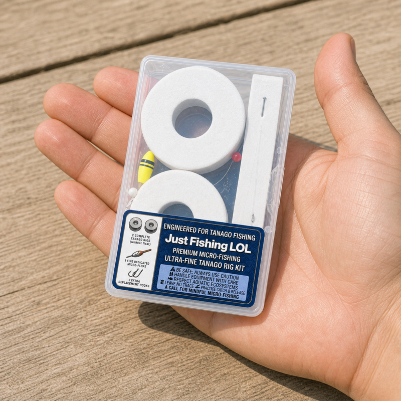 Compact Just Fishing LOL tanago rig kit size scale for pocket tackle box and beginner fishing kit