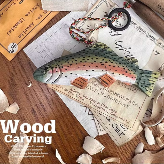 Handmade Solid Wood Fish Carvings – 7 Freshwater Species, Angler Ornament & Pendant
