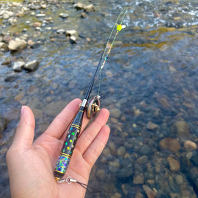 Handmade fishing rod with wheels for MicroFishing