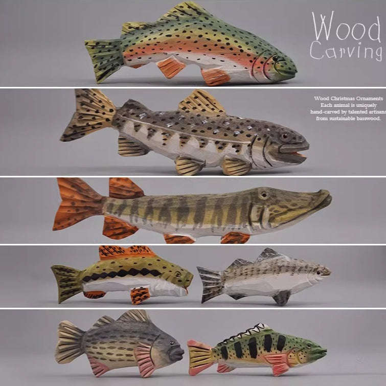 Handmade Solid Wood Fish Carvings – 7 Freshwater Species, Angler Ornament & Pendant