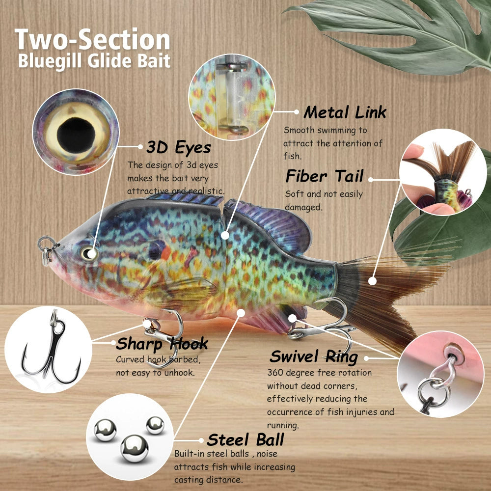 Sunfish Lure bait, 2 knobby fish, built-in noise bait