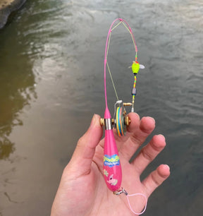 Handmade fishing rod with wheels for MicroFishing