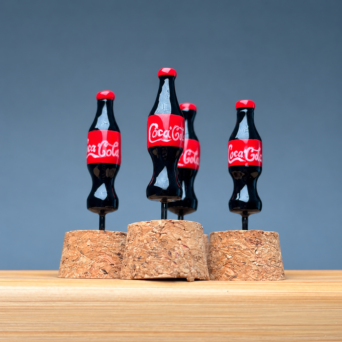 Alternate view of Cola bottle-shaped handmade nano fishing floats; sold individually, display stands not included.