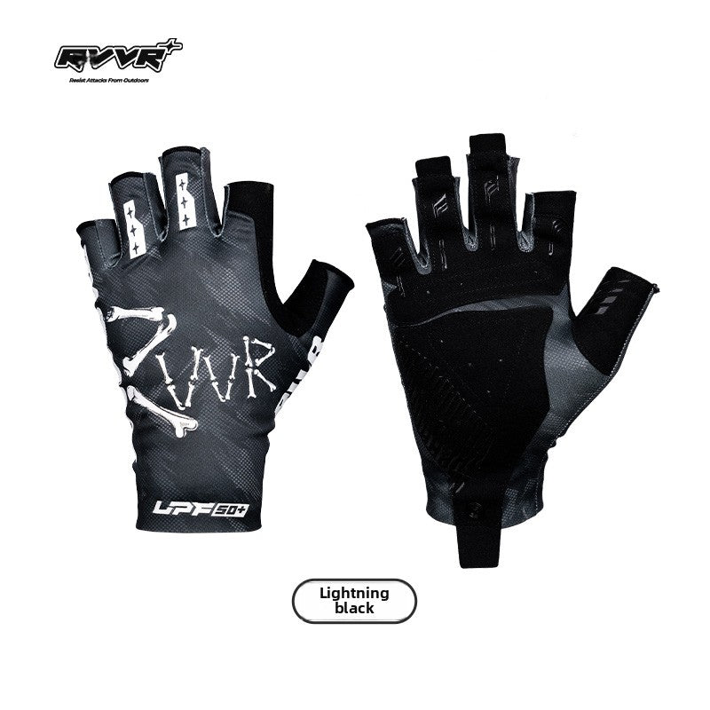 Outdoor Sports UPF50 + Sunscreen Ice Silk Gloves Breathable Anti-skid Dew Five-finger lure Fishing Gloves Men