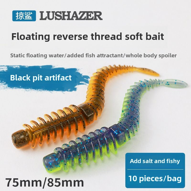 Pack of 10 Floating Water Dancing Insects with Salt Fishy Anti-thread Needle Tail Lure Soft Bait Black Pit Bionic Soft Bait TPE
